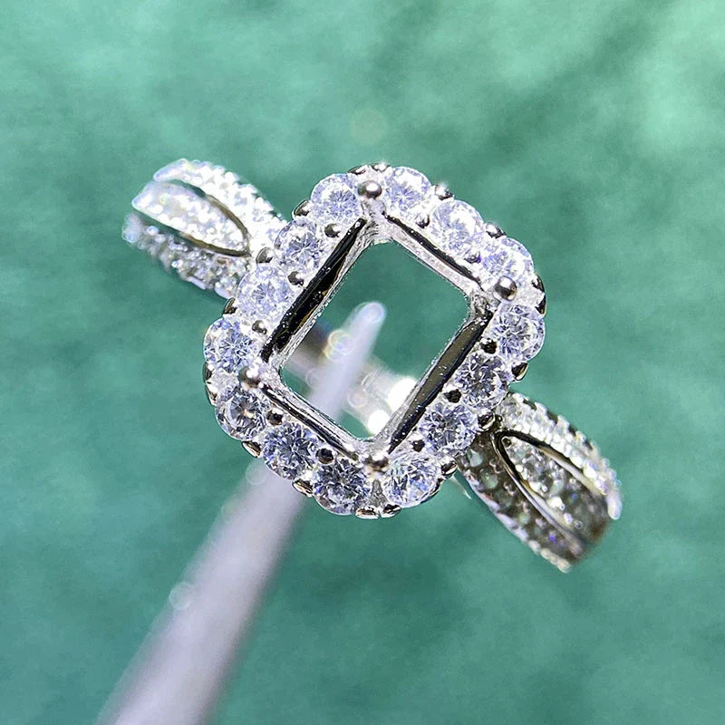 Rectangle 6×8 mm / 5×7 mm S925 Sterling Silver, 18K Gold Plated Ring Setting, Adjustable, Unset, For Women