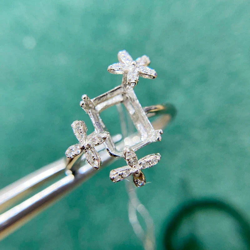 Rectangle 7×9 mm / 10×12 mm S925 Sterling Silver, 18K Gold Plated Ring Setting, Adjustable, Unset, For Women