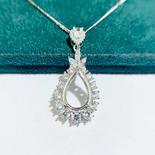 Pear 8×12 mm S925 Sterling Silver Pendant Setting, Unset Mount, For Women