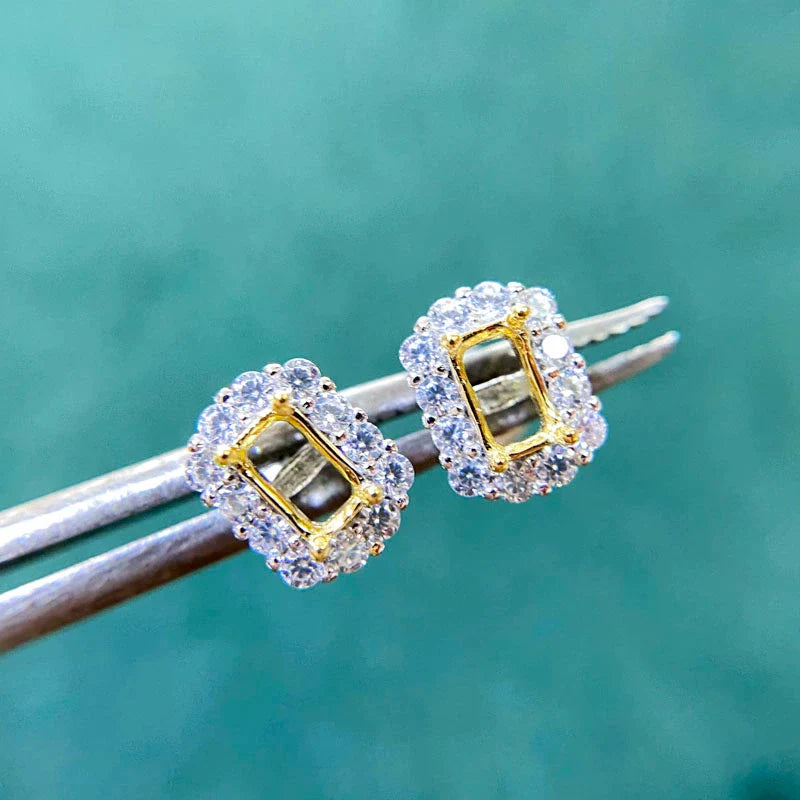 Square 3×5 mm S925 Sterling Silver, 18K Gold Plated Earring Setting, Unset, For Women