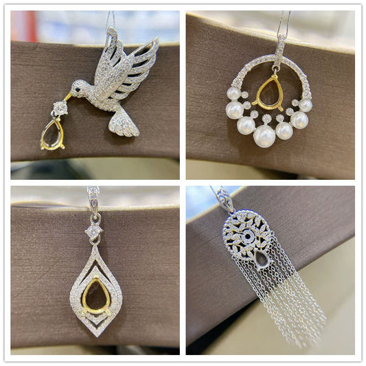 S925 Sterling Silver Pear 6×8 mm, 5×7 mm Pendant Setting for DIY Jewelry Making