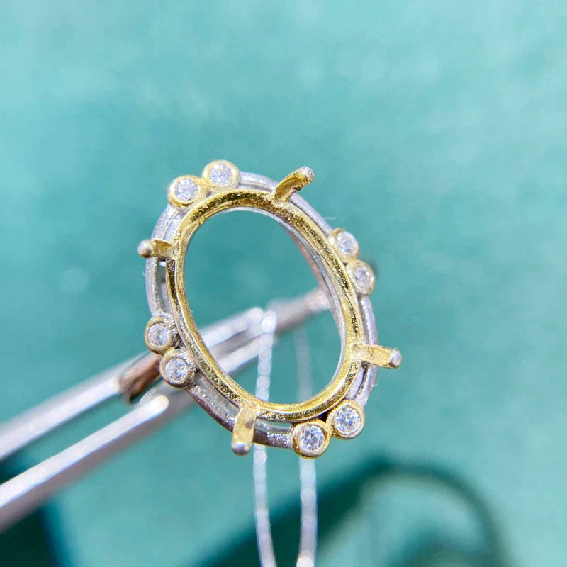 Oval 10×14 mm S925 Sterling Silver, 18K Gold Plated Ring Setting, Adjustable, Unset, For Women