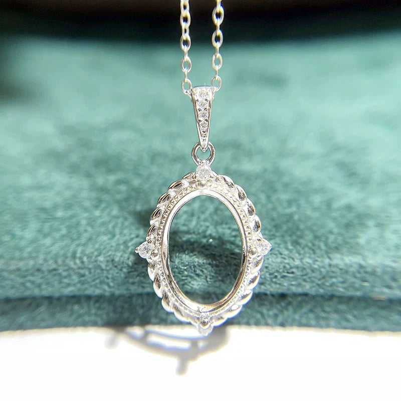 Oval 10×14 mm S925 Sterling Silver Pendant Setting, Unset, For Women