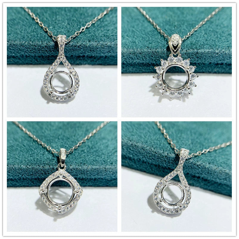 6.5 / 8 / 9mm Round S925 Silver Pendant Setting for Gemstone Mounting