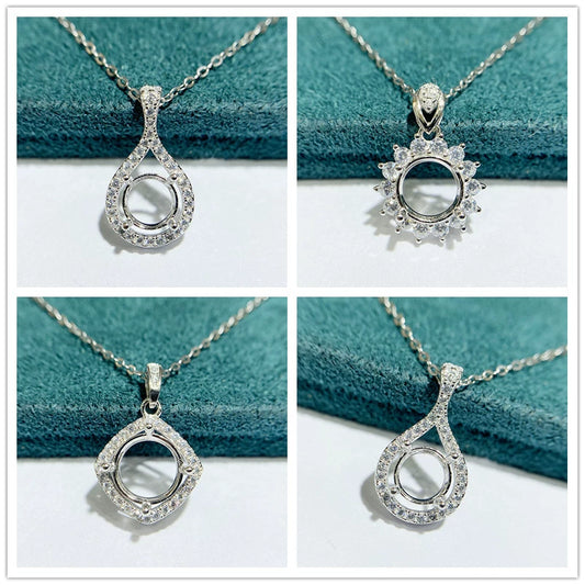 6.5 / 8 / 9mm Round S925 Silver Pendant Setting for Gemstone Mounting