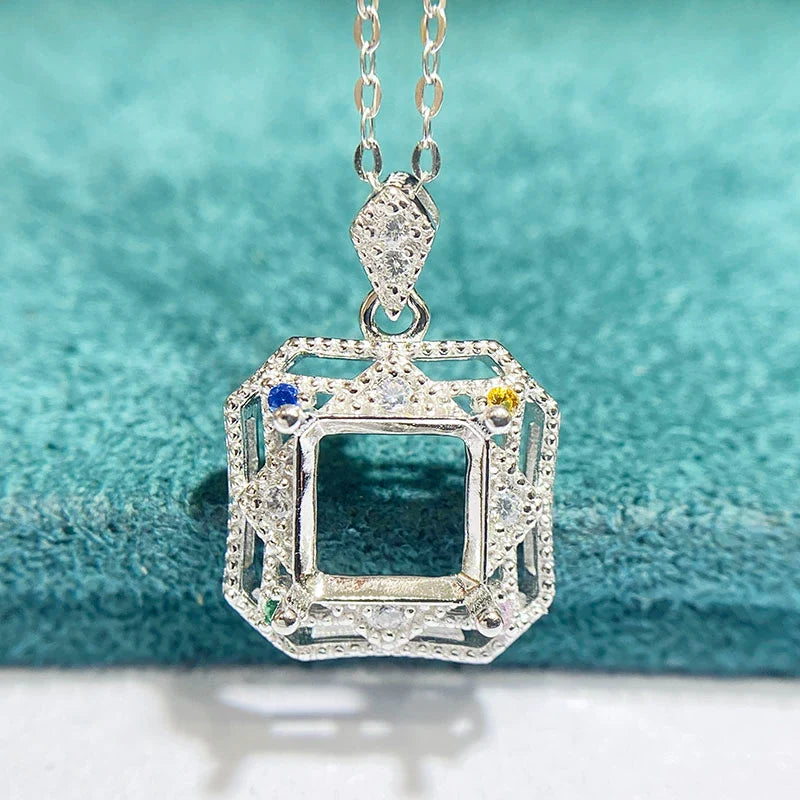 Square 8×8 mm S925 Sterling Silver Pendant Setting, Unset, For Women, Fashion Style