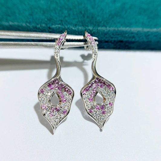 S925 Sterling Silver Pear, Flower 4×5 mm Earring Setting for DIY Jewelry Making