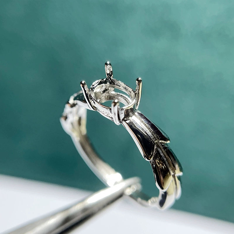 5×7mm Oval S925 Silver Adjustable Bezel Ring Setting for Gemstone Mounting