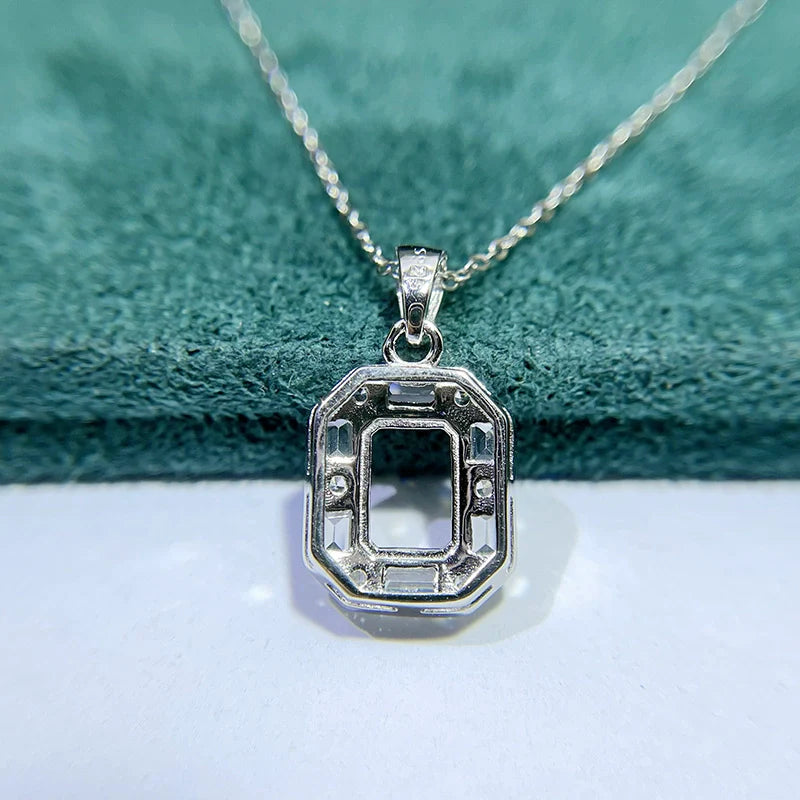 Square 6×8/8×10 mm S925 Sterling Silver Pendant Setting, Unset Mount, For Women