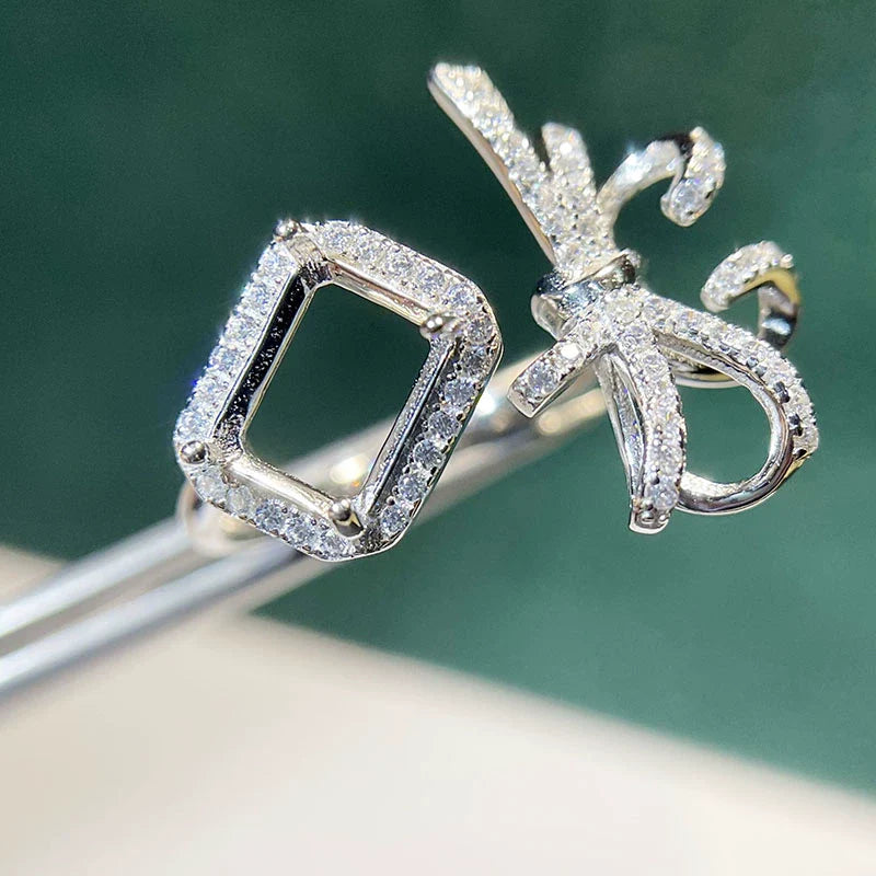 Square 6×8 mm S925 Sterling Silver Ring Setting, Unset Mount, For Women
