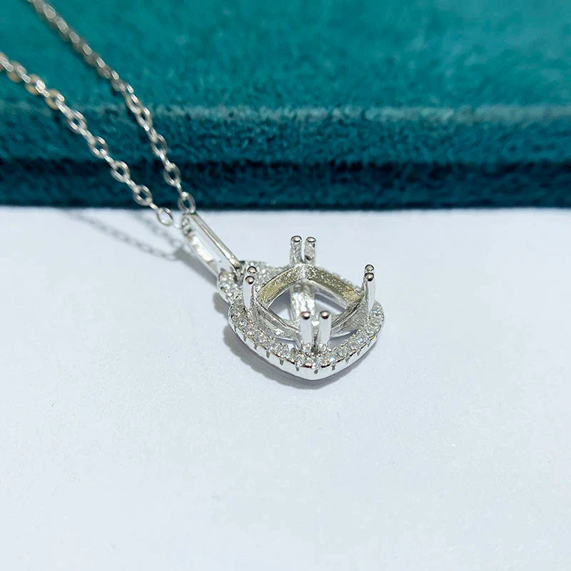 Cushion 7×7 mm S925 Sterling Silver Pendant Setting, Unset, For Women