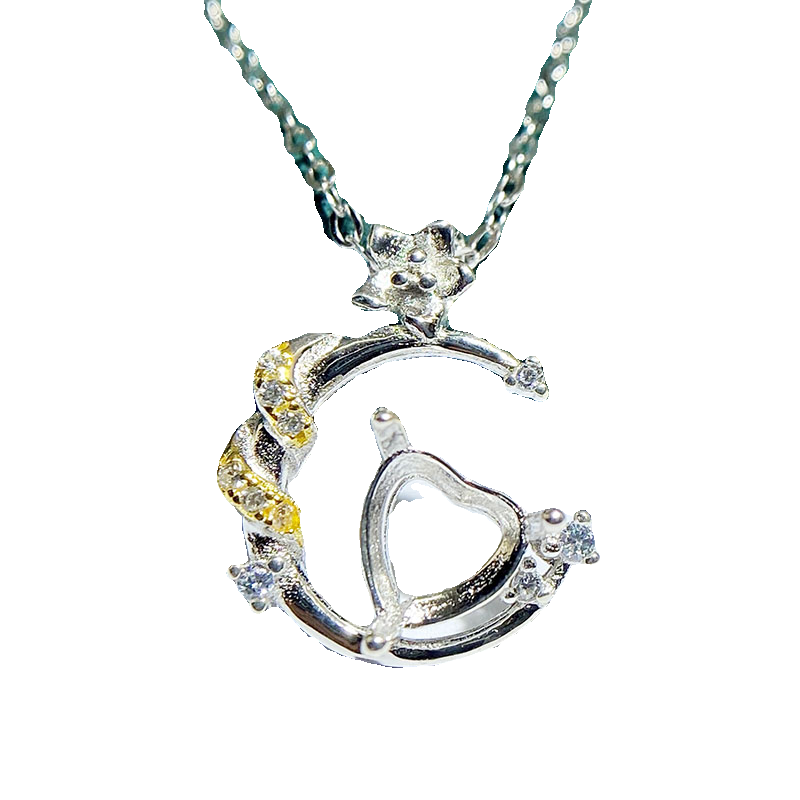 Heart 5 mm / 6 mm S925 Sterling Silver, 18K Gold Plated Pendant Setting, Unset, For Women, Minimalist Style, Fashion Style