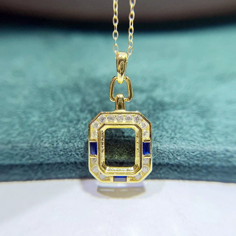 Square 6×8/8×10 mm S925 Sterling Silver Pendant Setting, Unset Mount, For Women