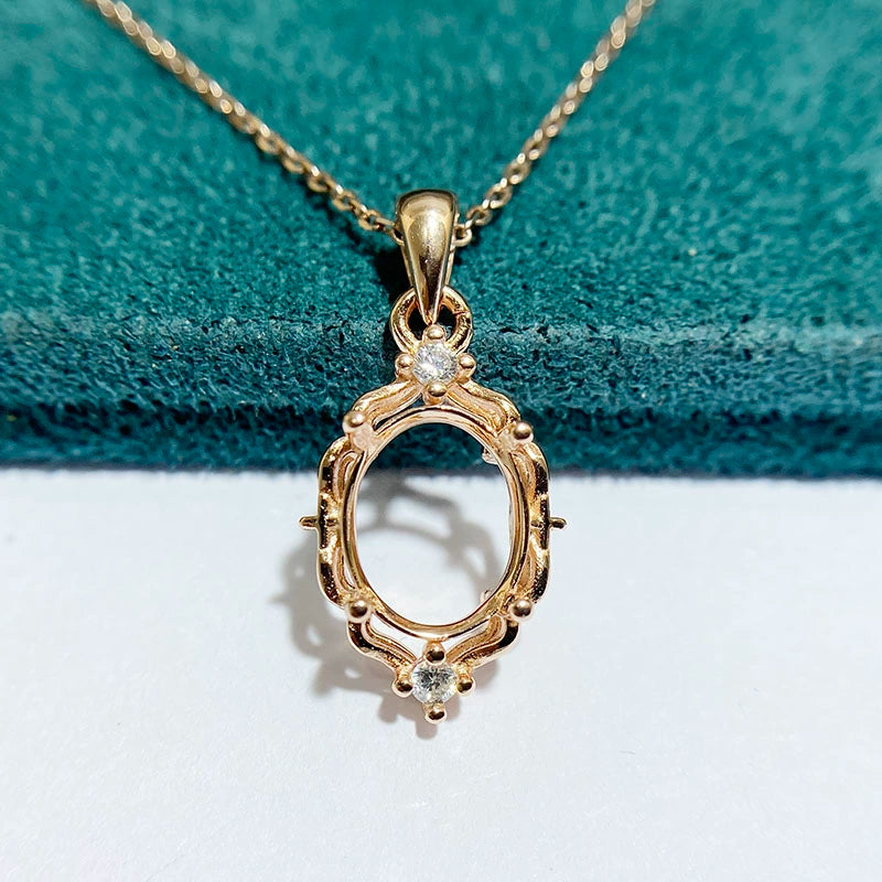 8×10mm Oval S925 Silver 3D Flower Pendant Setting for Gemstone Mounting