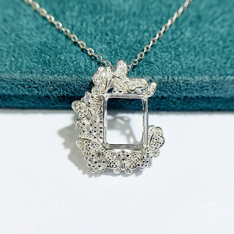 S925 Sterling Silver Rectangle 8×10 mm Pendant Setting for DIY Jewelry Making