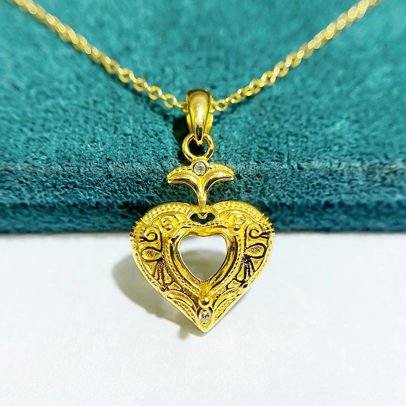 Heart 6×6 mm S925 Sterling Silver Pendant Setting, Unset, Vintage Style, Niche Design
