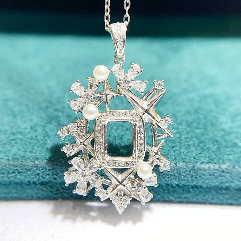 Rectangle 6×8 mm S925 Sterling Silver Pendant Setting, Unset, Light Luxury