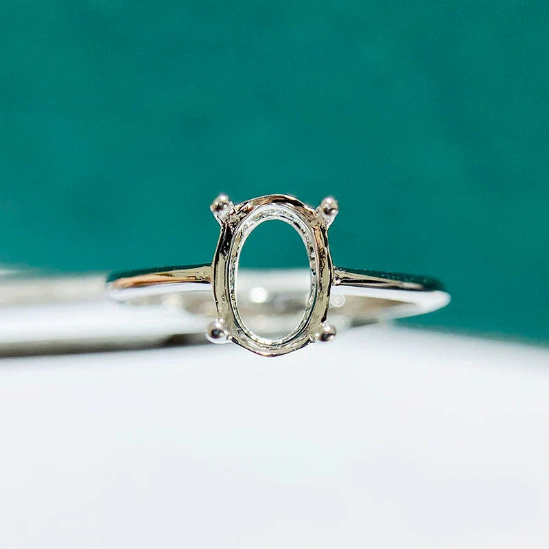 Oval 3×4 mm / 10×14 mm S925 Sterling Silver Ring Setting, Adjustable, Unset, For Women