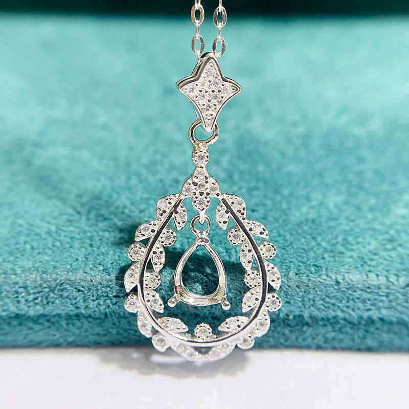 Pear 5×7 mm S925 Sterling Silver Pendant Setting, Unset, Fashion Style