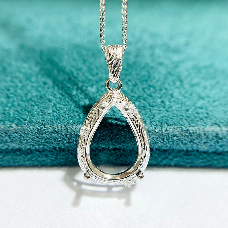 Pear 10×14 mm S925 Sterling Silver Pendant Setting, Unset, For Women