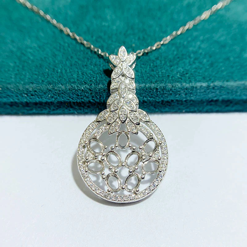 Oval 3×4 mm S925 Sterling Silver Pendant Setting, Unset, For Women, Cluster Setting