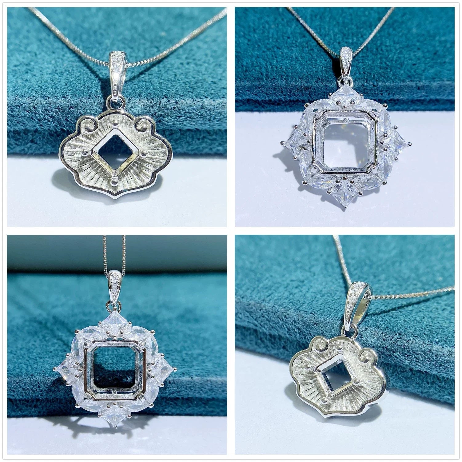 S925 Sterling Silver Square 12×12 mm Pendant Setting for DIY Jewelry Making