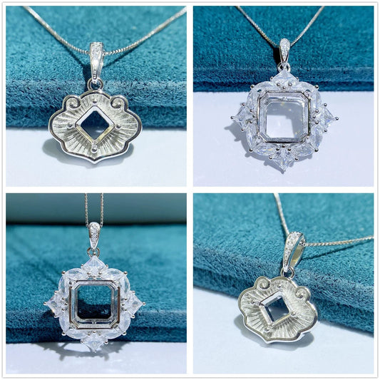 S925 Sterling Silver Square 12×12 mm Pendant Setting for DIY Jewelry Making