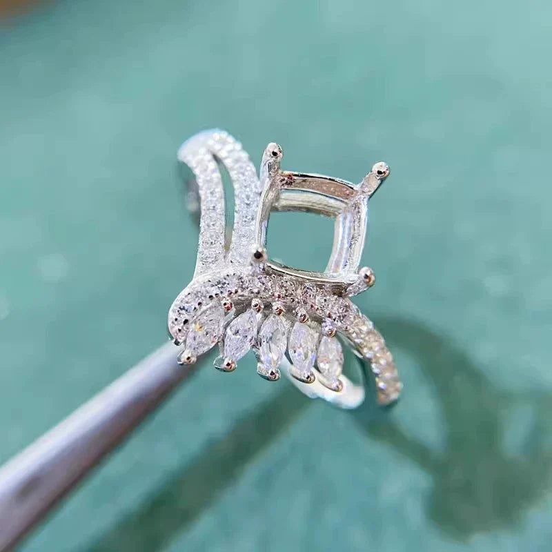 Cushion S925 Sterling Silver, 18K Gold Plated Ring Setting, Adjustable, Unset, For Women