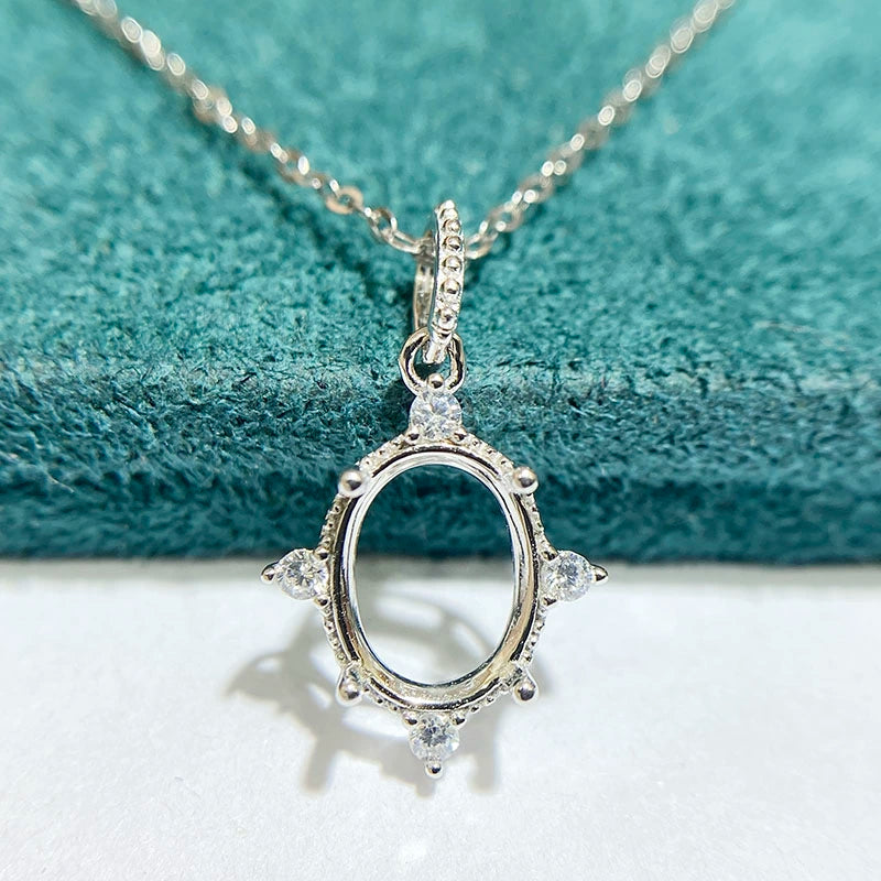 7×9mm Oval S925 Silver Pendant Setting for Gemstone Mounting