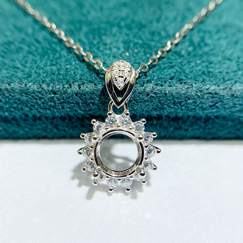 6.5 / 8 / 9mm Round S925 Silver Pendant Setting for Gemstone Mounting