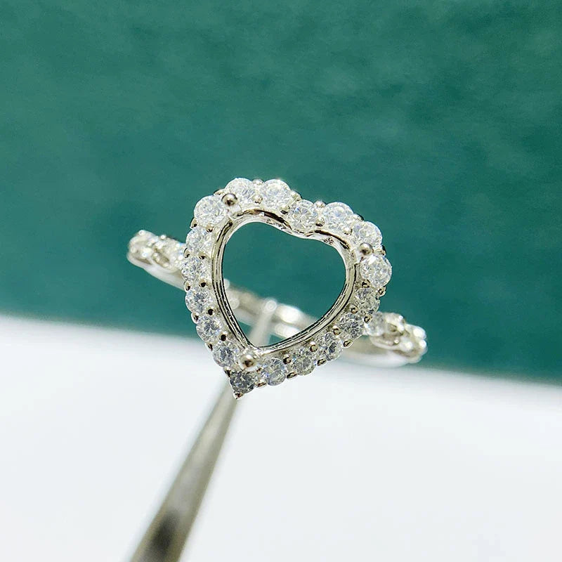 Heart 8×8 mm S925 Sterling Silver Ring Setting, Adjustable, Unset, Fashion Style