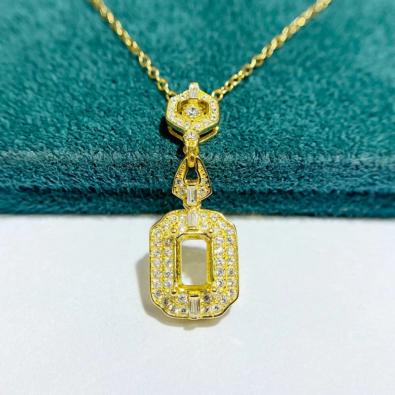 Rectangle 4×6 mm S925 Sterling Silver Pendant Setting, Unset, For Women, Fashion Style