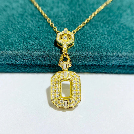 S925 Sterling Silver Rectangle 4×6 mm Pendant Setting for DIY Jewelry Making