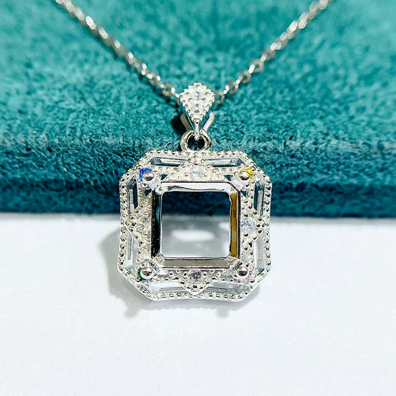 Square 8×8 mm S925 Sterling Silver Pendant Setting, Unset, For Women, Fashion Style