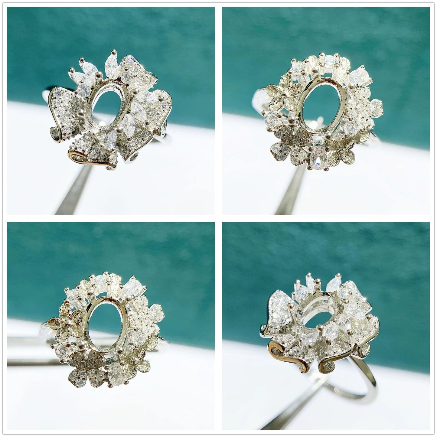 5×7 / 6×8mm Oval S925 Silver Adjustable Ring Setting for Gemstone Mounting