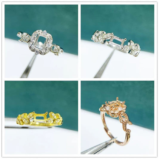 Octagon 3×5 mm / 4×6 mm / 5×7 mm / 6×8 mm Ring Mount, S925 Sterling Silver, Adjustable, Small Octagon Design, for Women