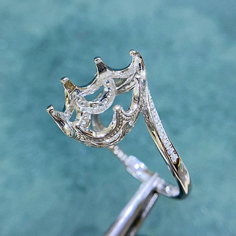 Pear 10×14 mm S925 Sterling Silver, 18K Gold Plated Ring Setting, Adjustable, Unset, For Women