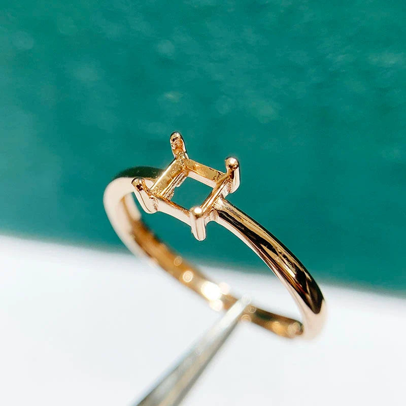 Square S925 Sterling Silver Ring Setting, Adjustable, Unset