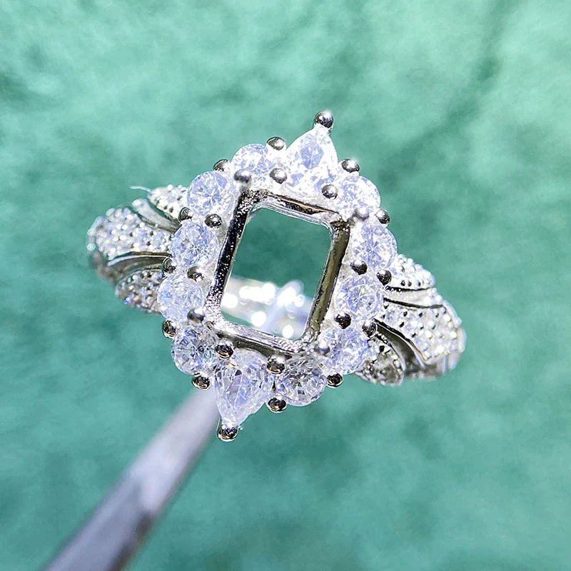 Rectangle 6×8 mm / 5×7 mm S925 Sterling Silver, 18K Gold Plated Ring Setting, Adjustable, Unset, For Women