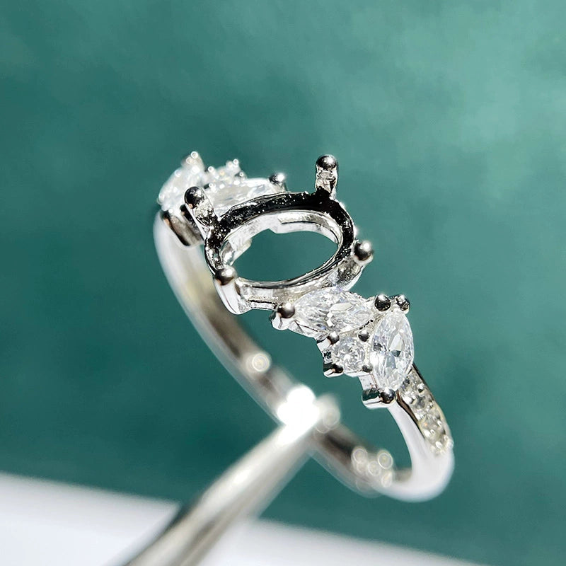 5×7mm Oval S925 Silver Adjustable Bezel Ring Setting for Gemstone Mounting