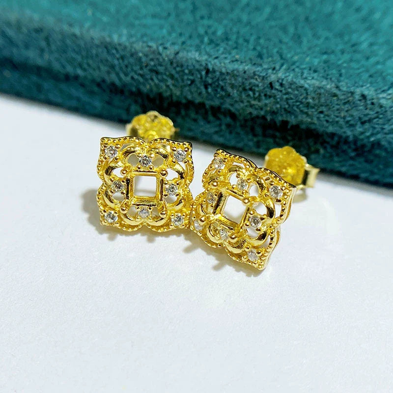Square 3×3 mm S925 Sterling Silver Earring Setting, Unset, For Women, Fashion Style