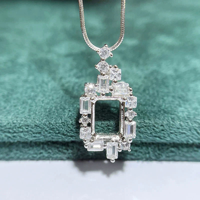 Square 6×8 mm S925 Sterling Silver Pendant Setting, Unset, For Women, Fashion Style