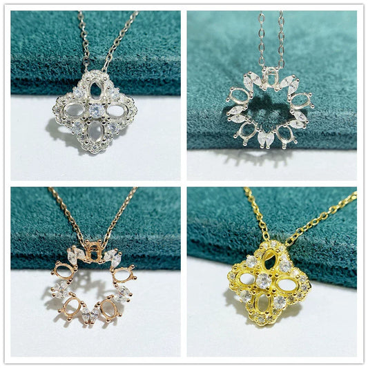 Oval 3×4 mm S925 Sterling Silver Pendant Setting, Unset, For Women, Cluster Setting, Fashion Style