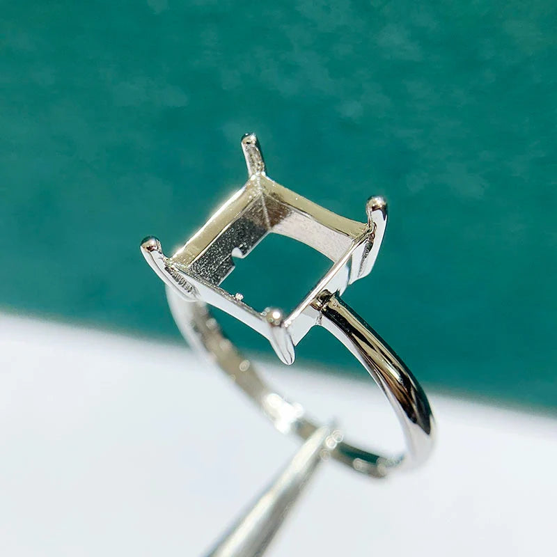 Square S925 Sterling Silver Ring Setting, Adjustable, Unset