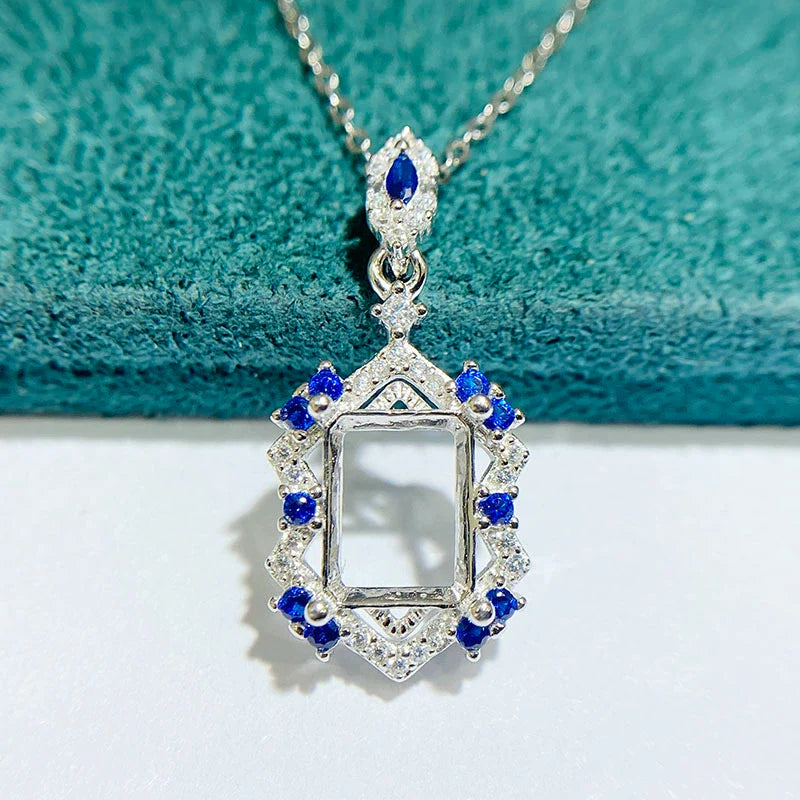 Rectangle 7×9 mm Pendant Base, S925 Sterling Silver, Unset, for Women