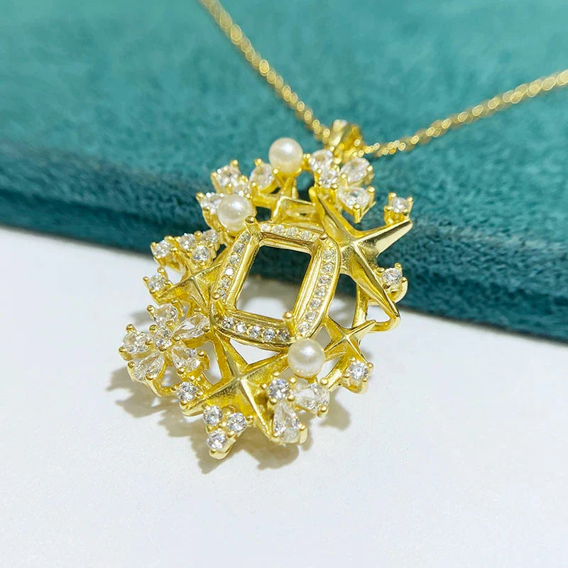 Rectangle 6×8 mm S925 Sterling Silver Pendant Setting, Unset, Light Luxury