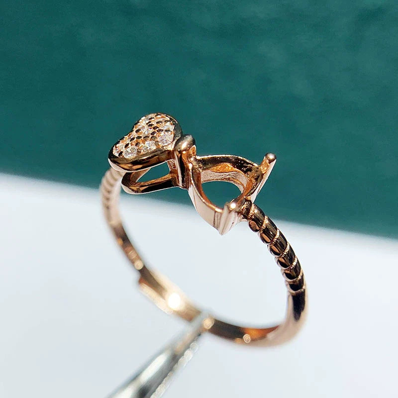 Heart 5 mm / 6 mm S925 Sterling Silver Ring Setting, Adjustable, Unset, For Women