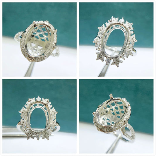 S925 Sterling Silver Oval 10×14 mm Ring Setting for DIY Jewelry Making