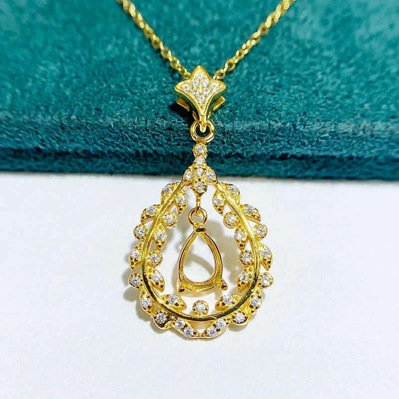 Pear 5×7 mm S925 Sterling Silver Pendant Setting, Unset, Fashion Style