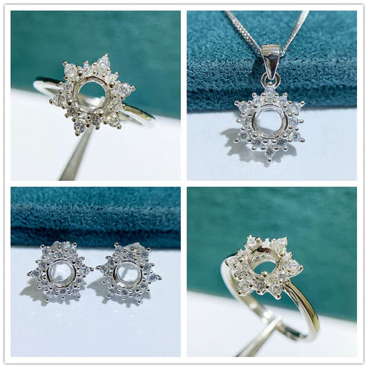 S925 Sterling Silver Round 8 mm Earring Setting for DIY Jewelry Making